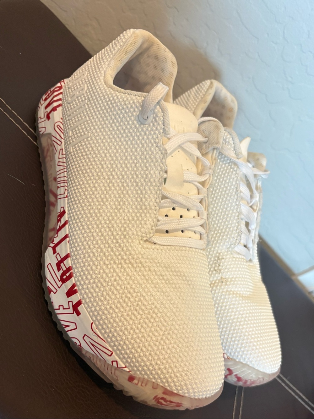 White Nobull Women's Knit Sneakers with Red Graphic Midsole